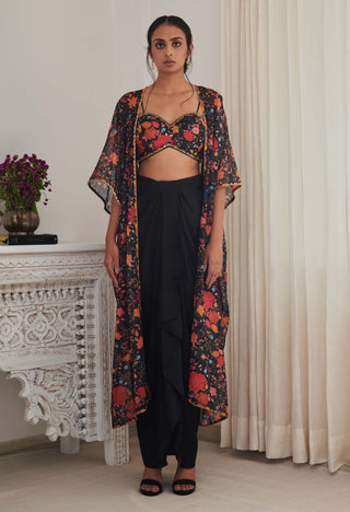 Kajal black floral cape and skirt set