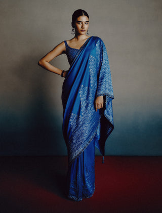 Azure-teal heritage sari set