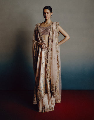 Celeste blush pink banarasi sari set