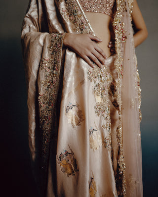 Celeste blush pink banarasi sari set