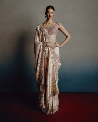 Celeste blush pink banarasi sari set