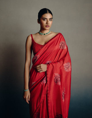 Ruby rouge banarasi sari set