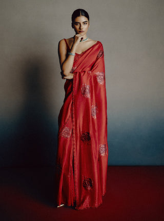 Ruby rouge banarasi sari set