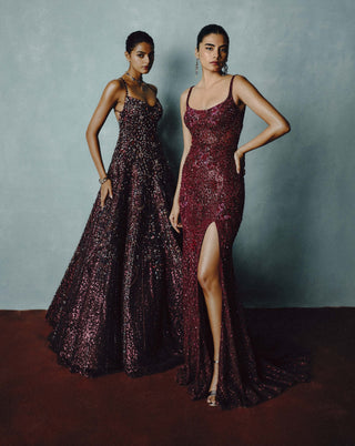 Wine celestia sequin gown
