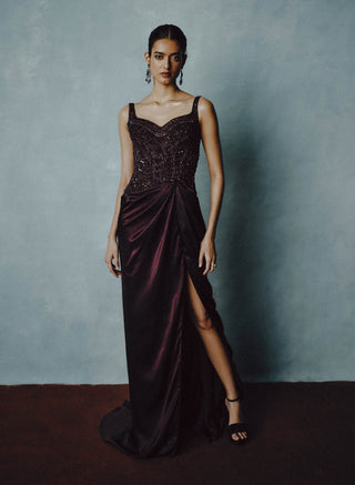 Aubergine ember drape gown
