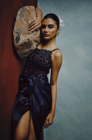 Luna noir beaded slit gown