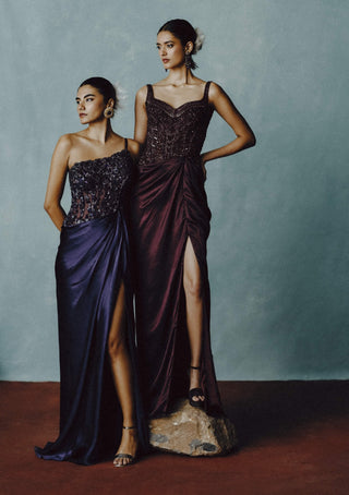 Aubergine ember drape gown