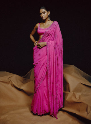 Fuchsia éclat sari set