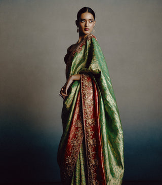 Verdant rouge banarasi sari set