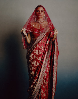 Red epiphany bridal sari set