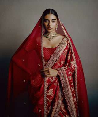 Red epiphany bridal sari set