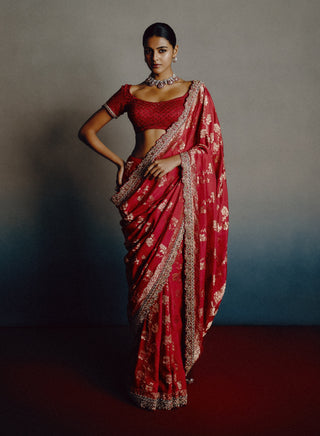 Red epiphany bridal sari set