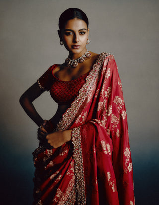 Red epiphany bridal sari set