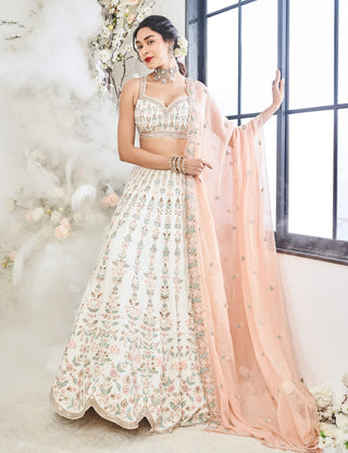 Disha Muchhala Chandbali Ivory Lehenga Set available on indiaspopup