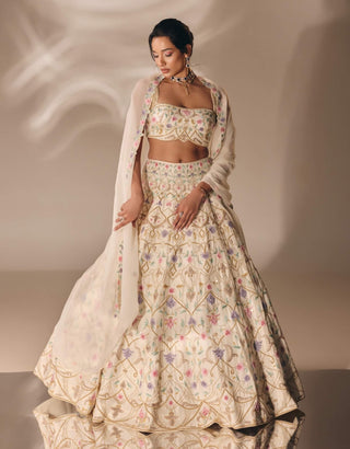 Ivory french knot zardosi lehenga set
