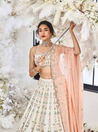 Disha Muchhala Chandbali Ivory Lehenga Set available on indiaspopup