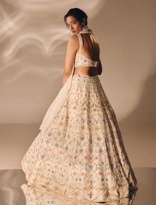 Ivory french knot zardosi lehenga set