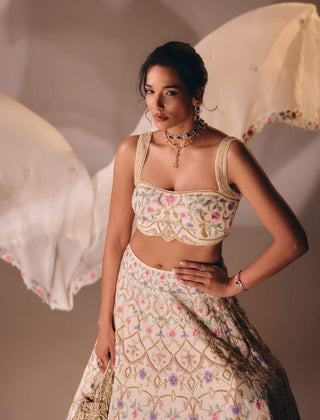 Ivory french knot zardosi lehenga set