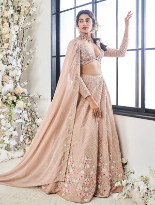 Disha Muchhala Pankh Rusty Beige Lehenga Set available on indiaspopup