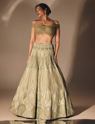 Sage green cutdana sequin lehenga set
