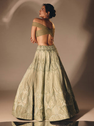 Sage green cutdana sequin lehenga set