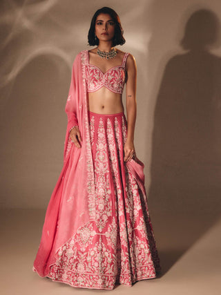 Pink zardosi sequin bridal lehenga set