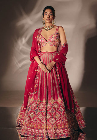 Rose pink french knot lehenga set