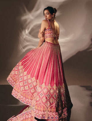 Rose pink french knot lehenga set