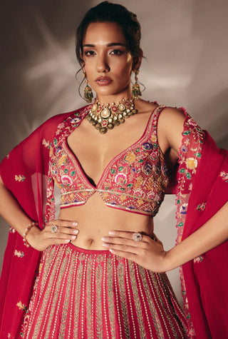 Rose pink french knot lehenga set