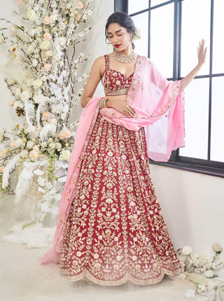 Disha Muchhala Mirali Red Lehenga Set available on indiaspopup