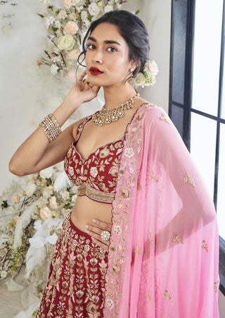 Disha Muchhala Mirali Red Lehenga Set available on indiaspopup