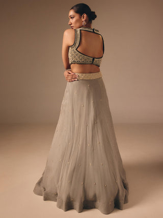 Light green organza velvet lehenga set