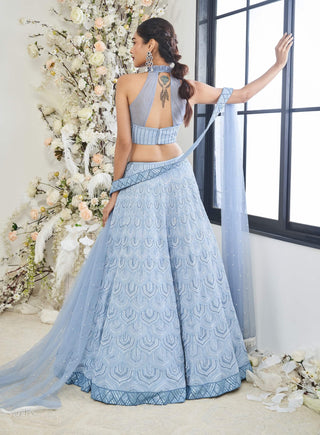 Disha Muchhala Maze English Blue Lehenga Set available on indiaspopup