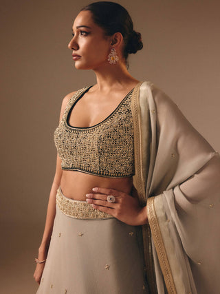 Light green organza velvet lehenga set