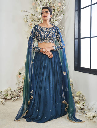 Disha Muchhala Teal Blue Lehenga Set available on indiaspopup