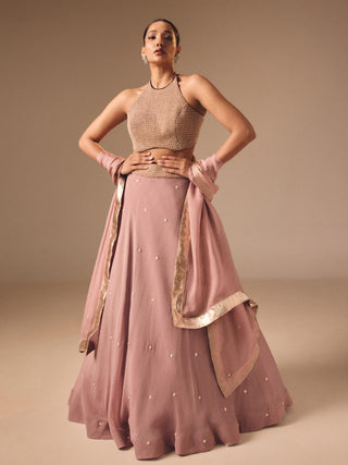 Wine organza velvet lehenga set