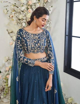 Teal blue lehenga set