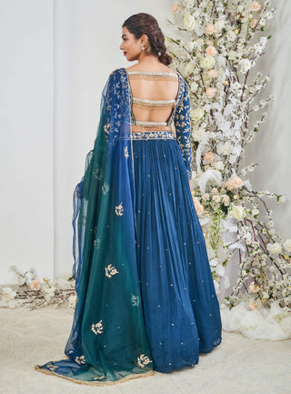 Teal blue lehenga set