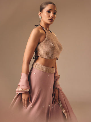 Wine organza velvet lehenga set