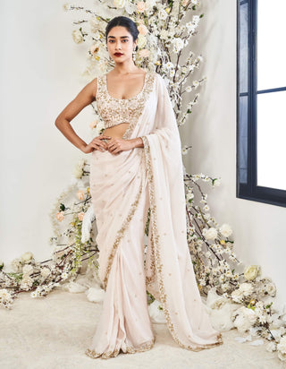 Disha Muchhala Powder Pink Draped Sari And Blouse available on indiaspopup