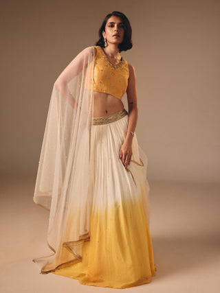 Ivory yellow chiffon haldi lehenga set