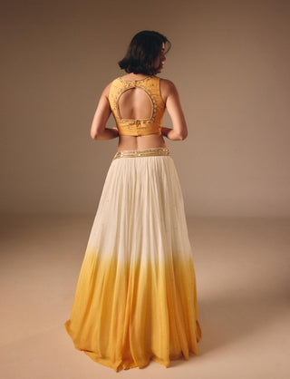 Ivory yellow chiffon haldi lehenga set