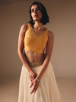 Ivory yellow chiffon haldi lehenga set