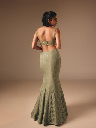 Sage green fishcut embellished lehenga set