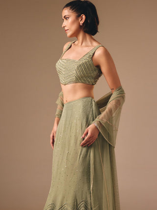 Sage green fishcut embellished lehenga set