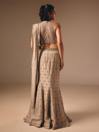 Gray organza draped lehenga saree