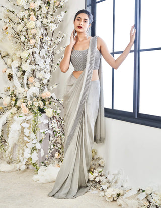 Disha Muchhala Crystal Gray Draped Sari And Blouse available on indiaspopup