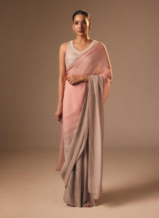 Pink gray organza draped sari and blouse