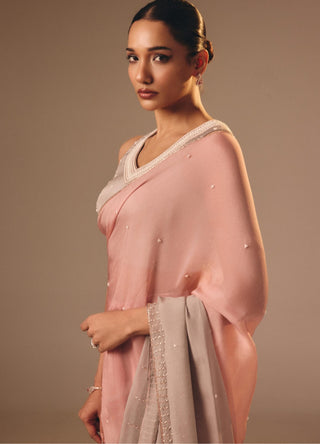 Pink gray organza draped sari and blouse