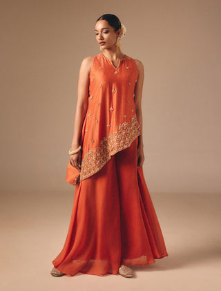 Burnt orange embellished kalidaar and sharara